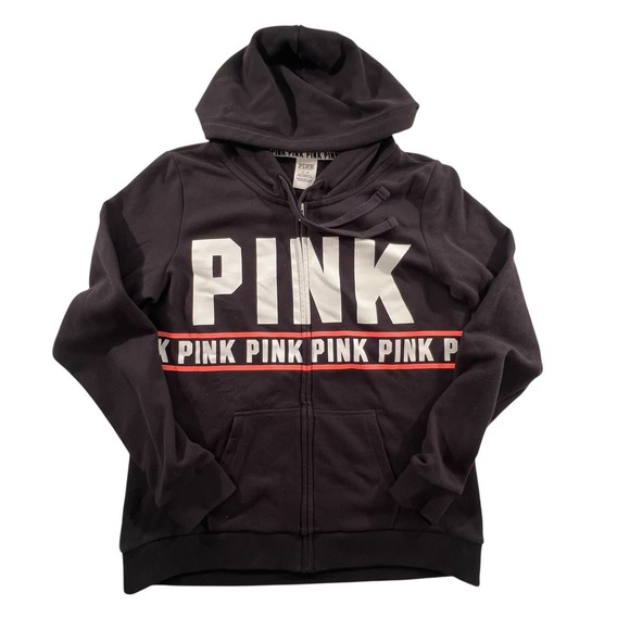 Victoria's Secret Tops - Victoria's Secret PINK‎ Black Full Zip Hoodie Sweatshirt Women's Medium